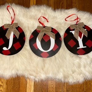 New joy red black buffalo check plaid holiday signs 3 piece indoor outdoor